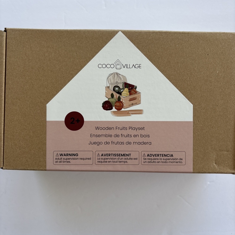 Coco Village Wooden Fruit Set with Crate Wood Toy Pretend Play Kitchen Age 2+ - Picture 2 of 3